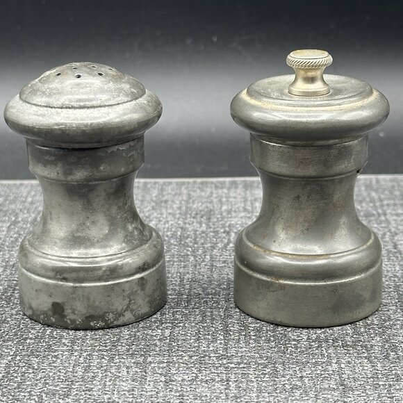Vintage Pewter Salt & Pepper Shaker Set Empire Pewter Made in Italy Mill Set - Picture 1 of 9